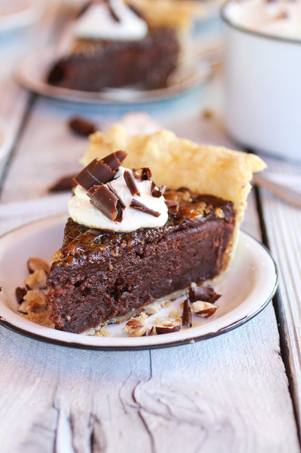 Fudge Browne and Chocolate Frangelico Crème Brûlée Pie w/ recipe below
