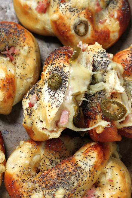 Ham, Swiss, and Jalapeño Stuffed Pretzels - (Free Recipe below)