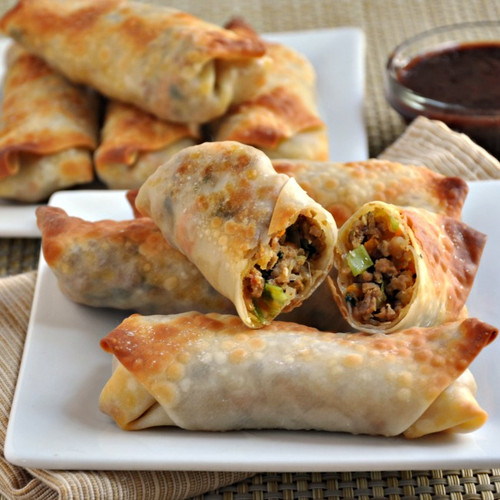 PORK AND VEGETABLE CRISPY BAKED EGG ROLLS - (Free Recipe below)