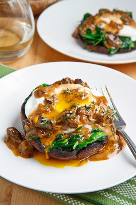 Roasted Portobello Mushroom with Poached Egg in a Creamy Mushroom Sauce - (Free Recipe below)