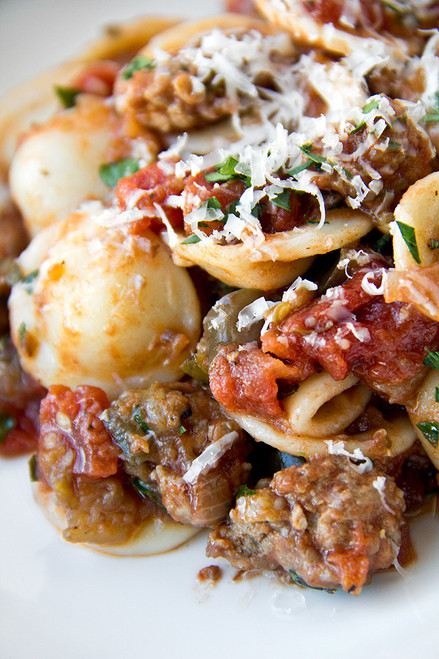Orecchiette Pasta With Caramelized Eggplant and Spicy Pork Ragu - (Free Recipe below)