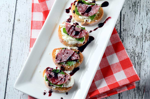 Salami and Goat Cheese Crostini with Pinot Noir Sauce - (Free Recipe below)