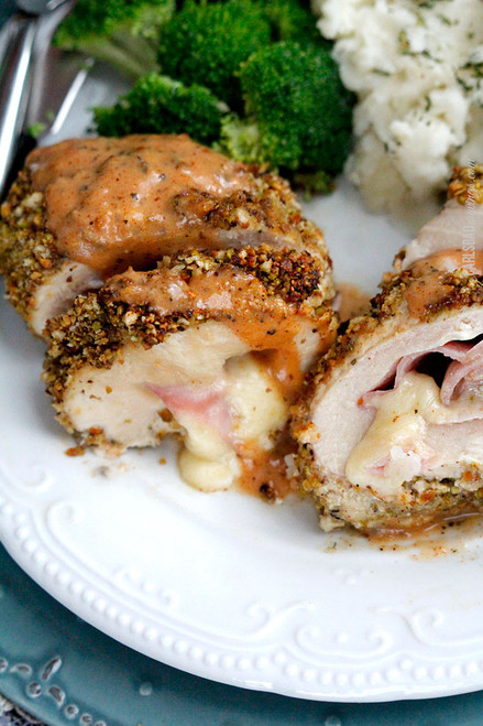PISTACHIO GRUYERE CHICKEN CORDON BLEU WITH CREAMY HONEY DIJON SAUCE - (Free Recipe below)
