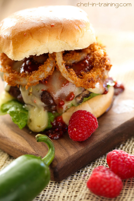 Creamy Jalapeño Stuffed Burgers with Raspberry Chipotle Sauce - (Free Recipe below)