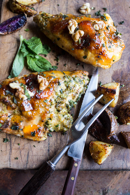 Apricot Glazed Walnut and Brie Stuffed Chicken Breast with Roasted Potatoes - (Free Recipe below)