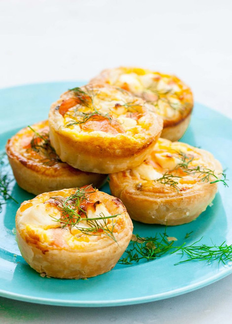 Wild Salmon & Asparagus Tip Quiche - 45 pieces per tray
