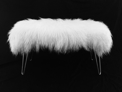 Mongolian Fur Director Bench - White