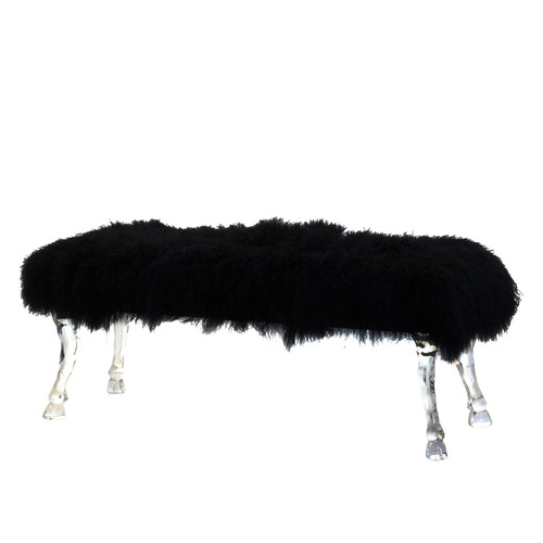 Mongolian Fur Director Bench - Black