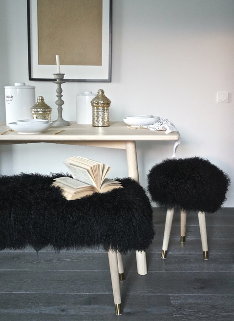 Bench Banquette Real Mongolian Lamb Fur Black -  other sizes / color available