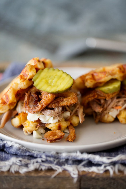 WAFFLED PULLED PORK SLIDERS