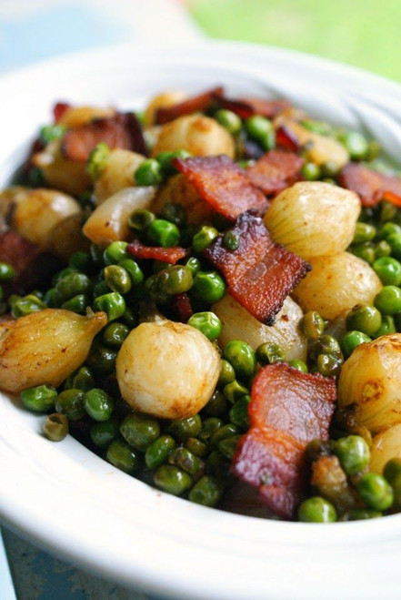 Pearl Onions, Peas and Bacon