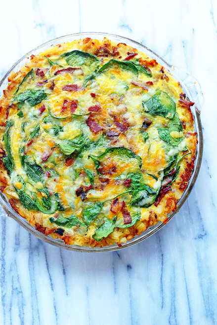 SPINACH AND BACON HASH BROWN QUICHE