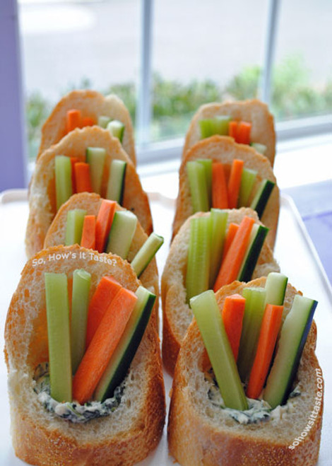 Spinach Dip with Veggies in Baguettes