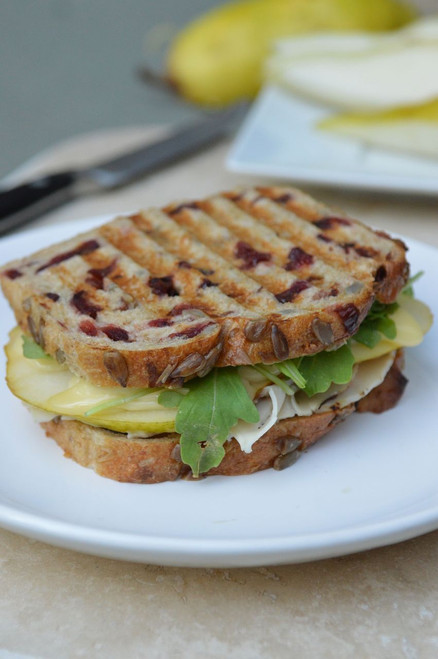 Brie, Roasted Turkey, & Pear Panini - (Free Recipe below)