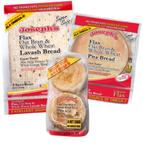 Joseph's Flax Oat Bran & Whole Wheat Keto Low Carb Pita Bread, Lavash Bread, and Mini Pita - Combo Pack