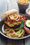 Western Bacon Burger w/ BBQ Mayo, Crispy Onion Strings - (Free Recipe below)