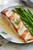 Salmon with Lemon Beurre Blanc Cream Sauce w/ Asparagus - Serves 2