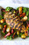 Paleo Kale Salad with Chicken, Roasted Veggies & Orange Sesame Vinaigrette - (Free Recipe below)