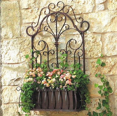 European Wrought Iron Trellis Wall Planter