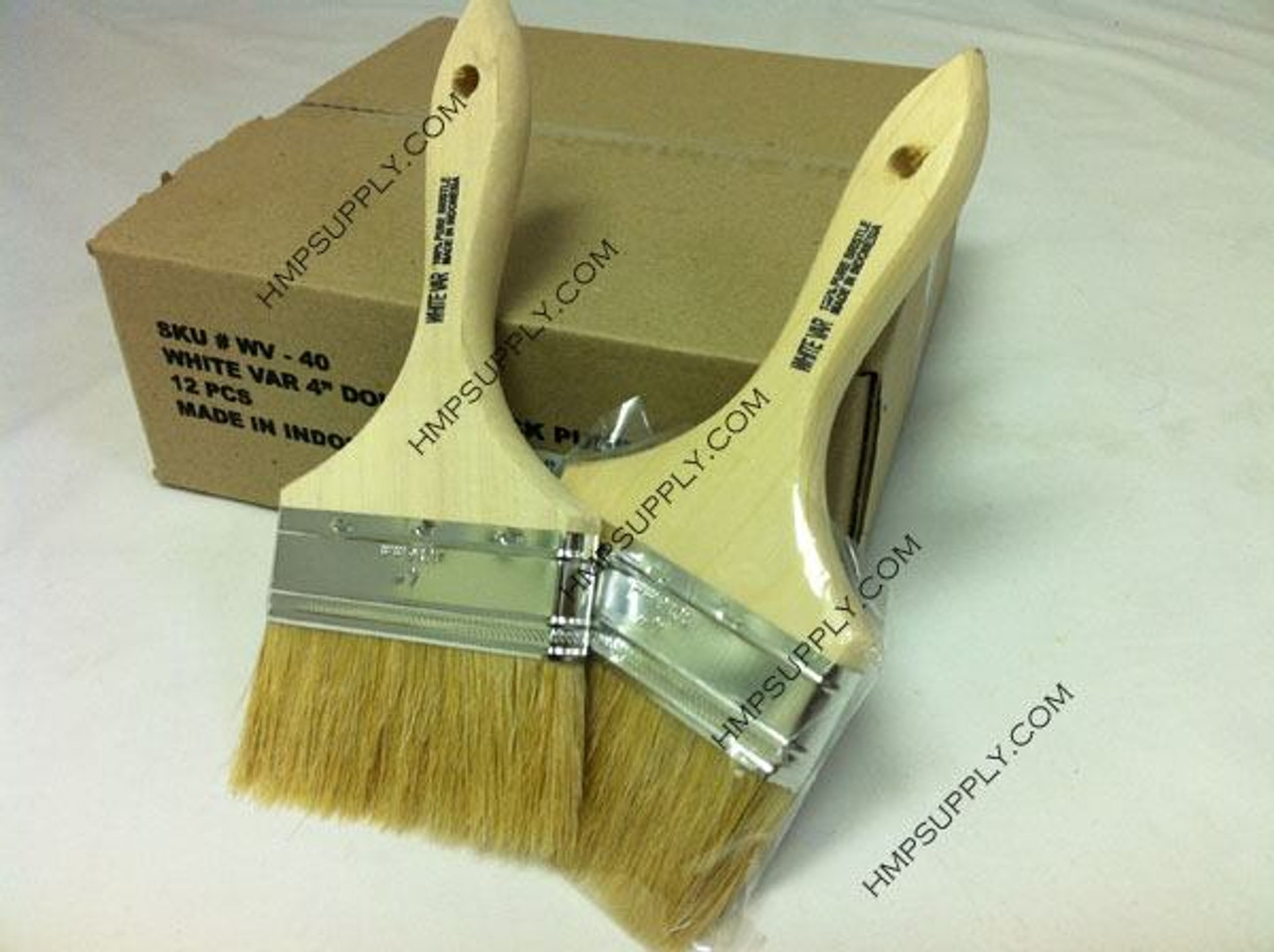 4" Natural China Bristle Varnish Brushes, Double Thick, 12/bx.