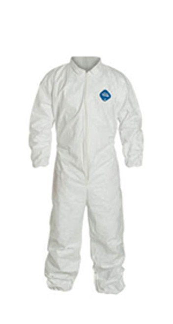 TY 125SWHMD DuPont Safespec Series Tyvek Coveralls, Collared, Elastic Wrists and Ankles, Medium, 25/Case
