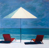 White Umbrella, Ocean and Two Chairs