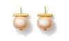 Pebble Pearl Earrings featuring Petal Pop mother of pearl Pebble Pearls with a lustrous lacquered finish, suspended from handcrafted shepherd's hooks in polished 14-karat gold over brass or sterling silver.