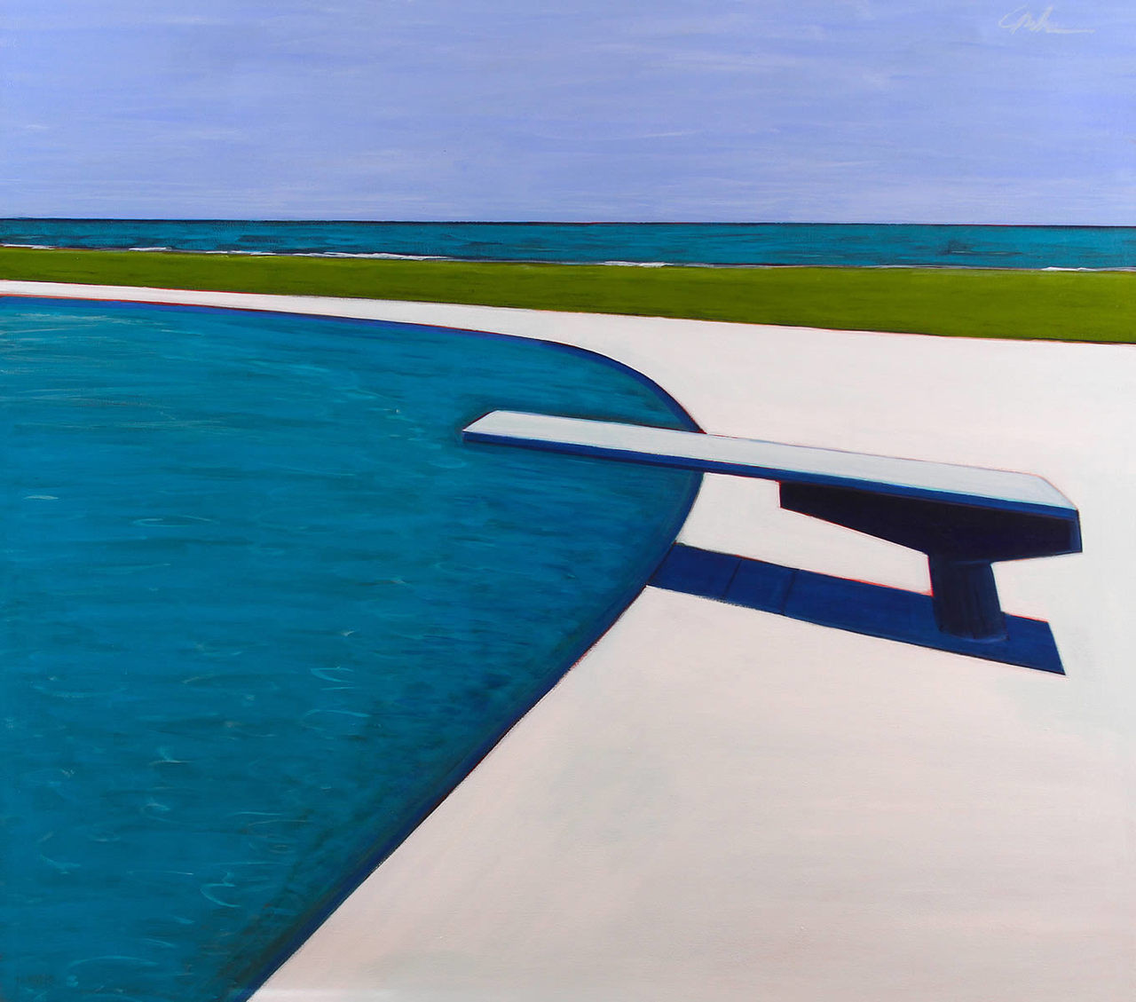 Swimming Pool Diving Board Ocean View Acrylic Painting ...