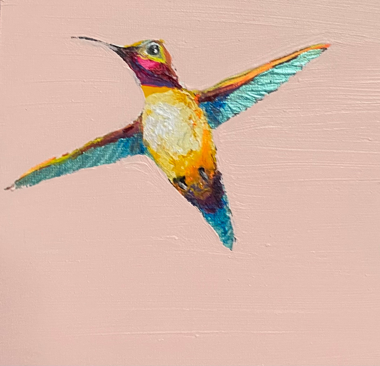 Clay Vorhes, Violet Throated Hummingbird, 2023, oil on panel, 6 x 6 inches