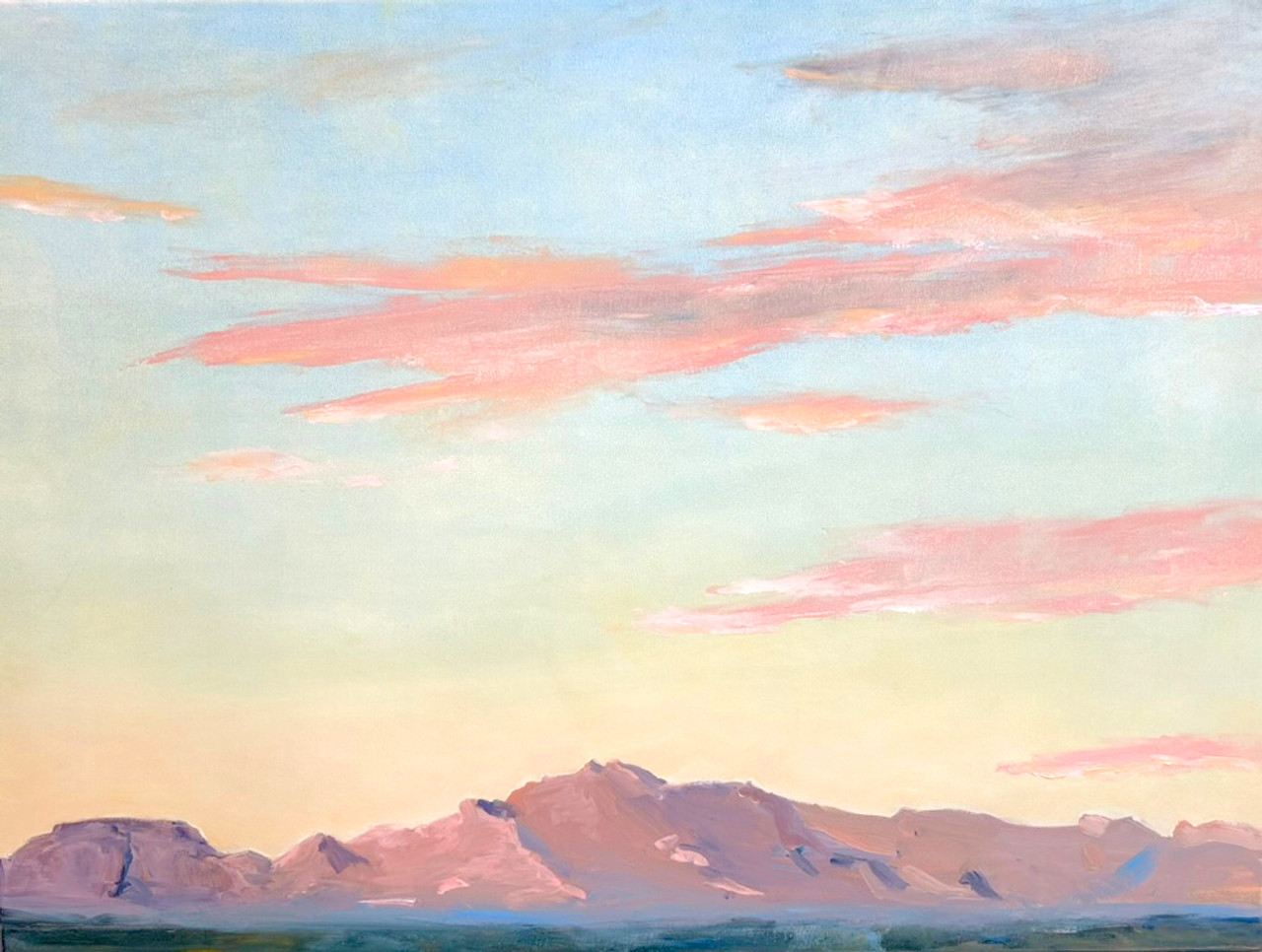 'Pink Clouds and Mountain' by Brighton Smith, a captivating oil on canvas artwork at Skidmore Contemporary Art
