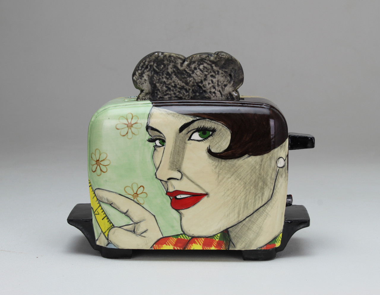 Shalene Valenzuela, A Toast to Burning Desires: Fix It!, Slipcast earthenware, porcelain, underglaze illustration, 7” x 9” x 5”, 2024