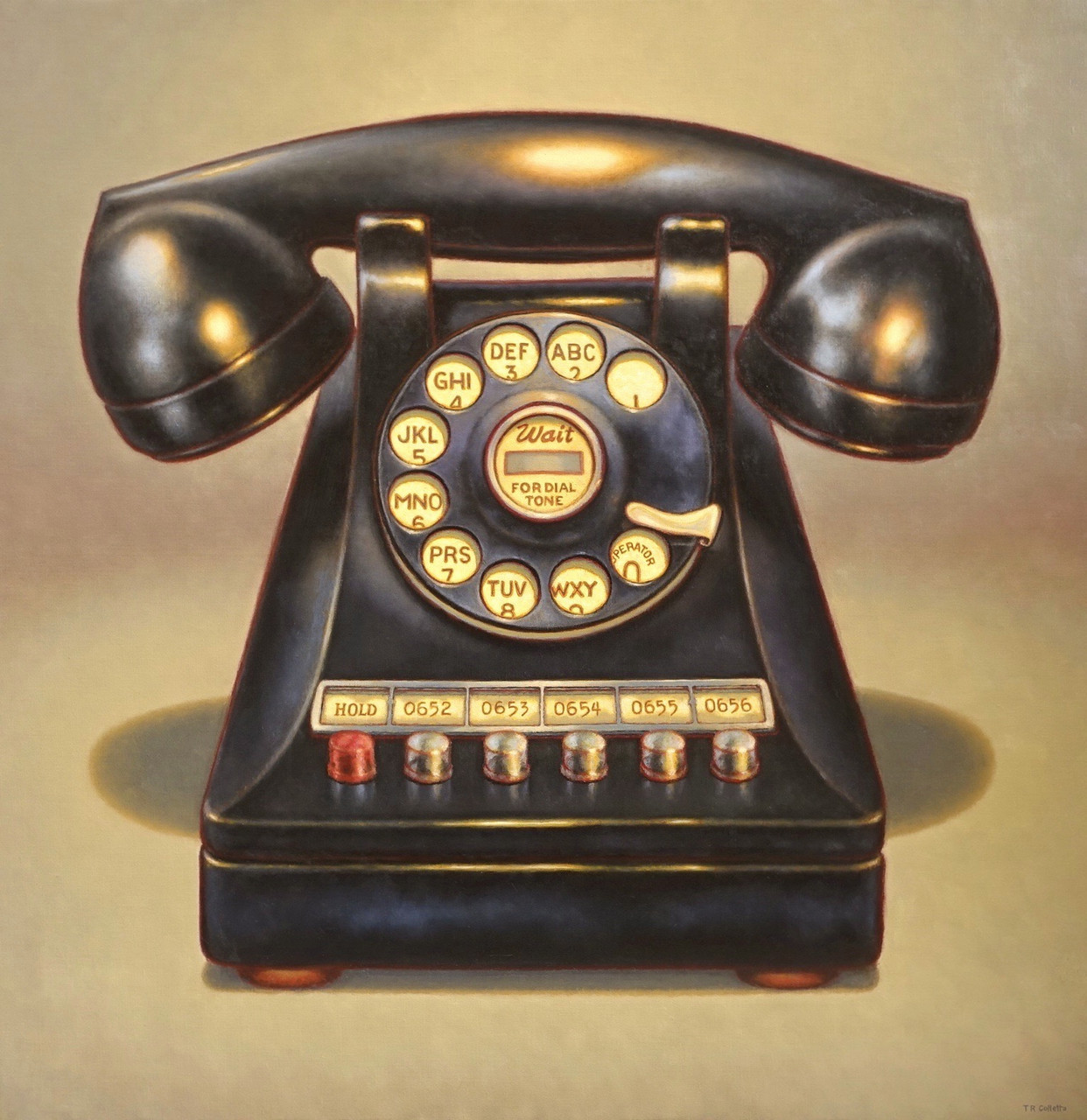 TR Colletta, Disconnected, 2019, oil on linen, 50” x 50” hyperrealist oil painting at Skidmore Contemporary Art