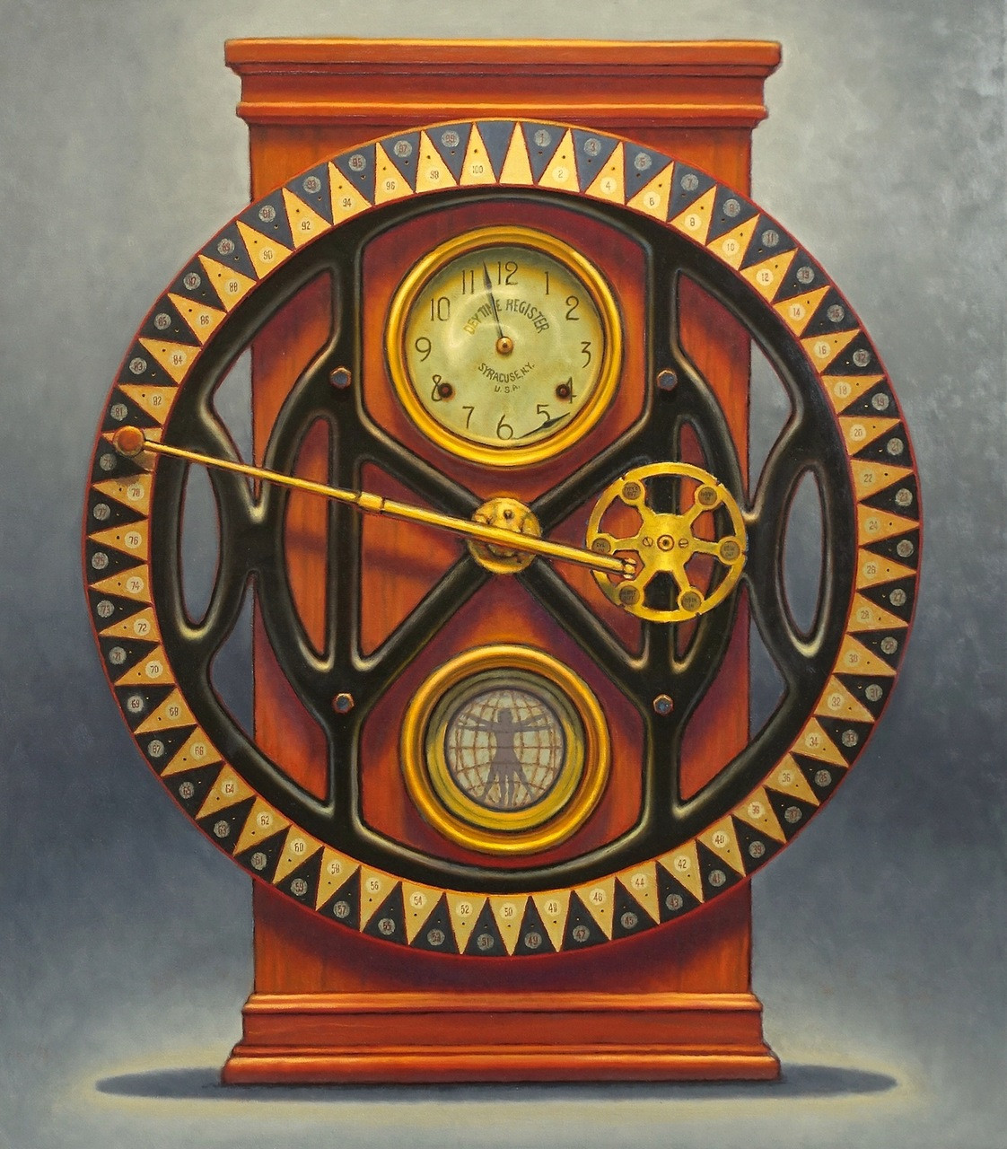 TR Colletta, Punch Clock, 2019, oil on linen, 48” x 52” hyperrealist oil painting at Skidmore Contemporary Art