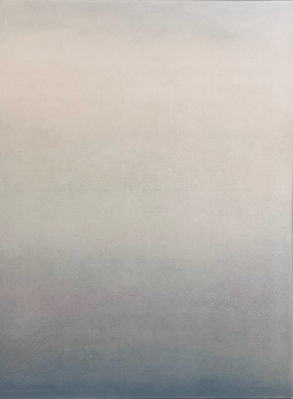 Brighton Smith White Dawn contemporary abstract painting with soft ivory blue and lavender atmospheric gradient minimalist artwork