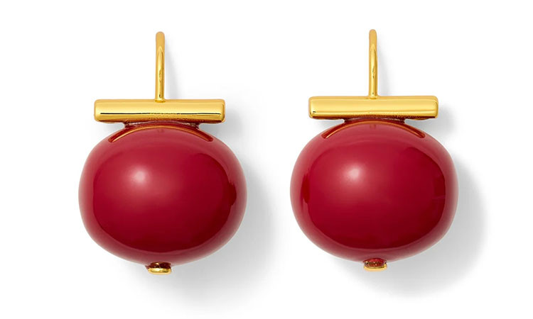 Pebble Pearl Earrings featuring a luminous [color] lacquered mother of pearl pebble suspended from a handcrafted shepherd's hook in polished 14-karat gold over brass or sterling silver.