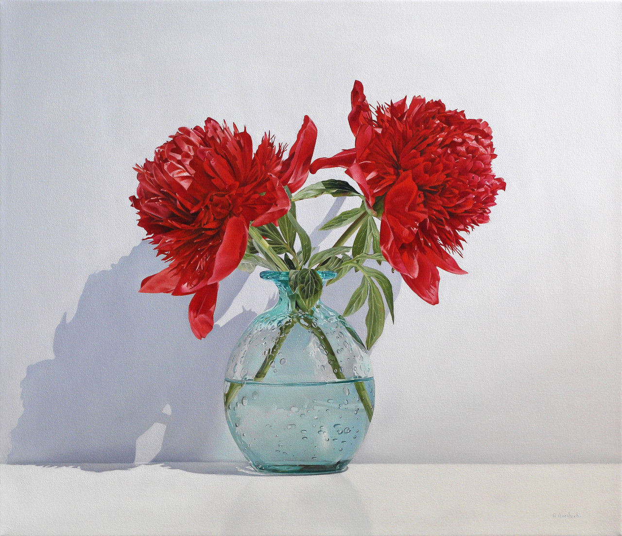 red peony oil painting