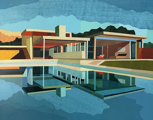 Andy Burgess Kaufmann House 2026 artist proof AP 2 of 3 modernist desert house with reflective pool geometric architectural artwork