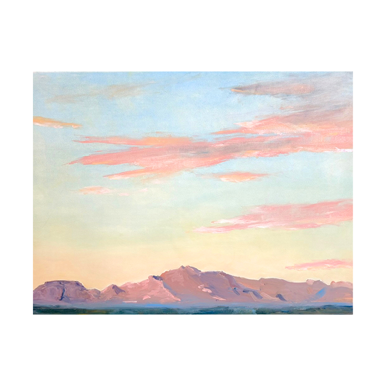 Oil Painting by Brighton Smith of pink clouds in a sunset sky over Coachella Valley, California