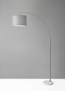 Reading Nook Floor Lamp Brushed Steel Arc Arm Adjustable Grey Fabric Shade N270-372711