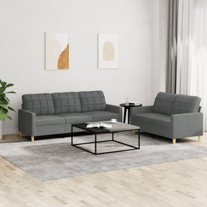  2 Piece Sofa Set with Cushions Dark Gray Fabric A949-3201307