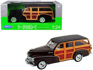 1948 Chevrolet Woody Fleetmaster Dark Brown 1/24 Diecast Model Car by Welly F977-22083dkbrn