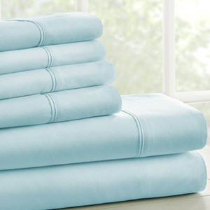 Twin size Aqua 4 Piece Wrinkle Resistant Microfiber Polyester Sheet Set Q280-BLTW1322