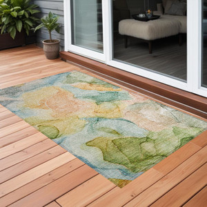 2' X 3' Blue Abstract Washable Non Skid Indoor Outdoor Area Rug N270-559478