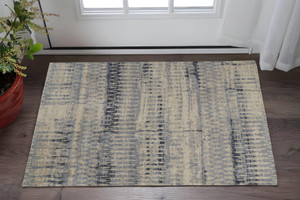 2' X 3' Gray Blue and Ivory Wool Abstract Hand Knotted Area Rug N270-567542