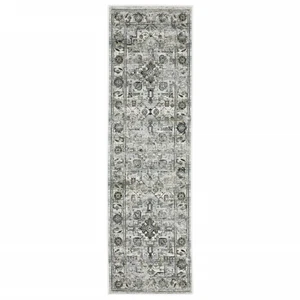 2' X 8' Ivory Grey Charcoal Blue And Taupe Oriental Power Loom Stain Resistant Runner Rug N270-508922