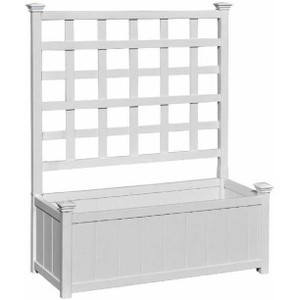 Outdoor White Vinyl Garden Planter Box with Trellis Q280-VCHPTW82861475