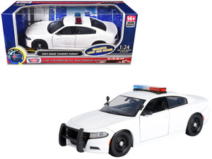 2023 Dodge Charger Pursuit Police Car Unmarked White with Flashing Light Bar Front and Rear Lights  F977-79622BB-W