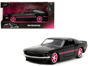 1969 Ford Mustang Black Metallic with Pink Stripes and Wheels "Pink Slips" Series 1/32 Diecast Mode F977-34853