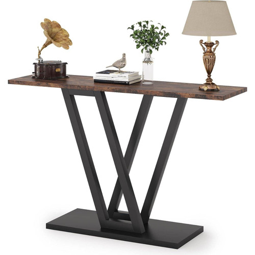 Modern 43-inch Narrow Entryway Table with Brown Wood Top and Black Metal Frame Q280-RBRBLKCT95914758