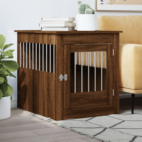 Dog Crate Furniture Brown Oak Engineered Wood, Steel Locks A949-838336